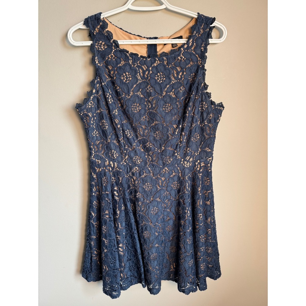 City Studio Lace Fit & Flare Women's 15 Navy Blue Floral Cocktail Party Dress